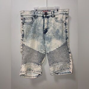 Chams faded acid wash distressed moto shorts boys 16 textured blue white